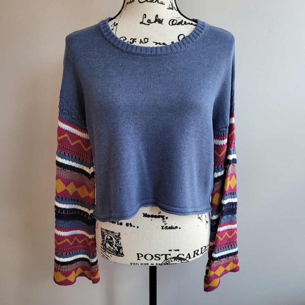 Altar'd State multicolored knit bell flare sleeve crop‎ sweater boho rainbow